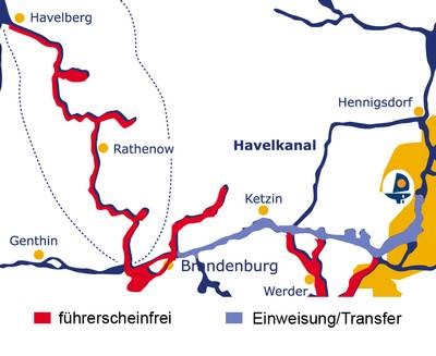 Führerscheinfreie Routen ab Brandenburg Havel, Hausboot mieten