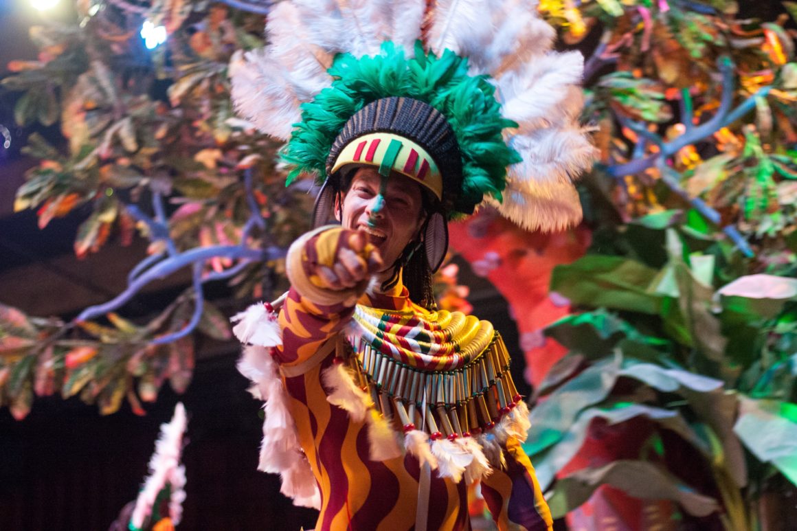 carnavalero señalando a camara en carnaval de Tenerife