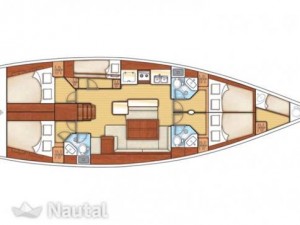 piantina interna di una barca a vela grande

