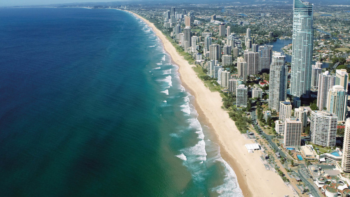 Queensland coastline lined with skyscrapers along a beach front