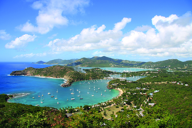 Falmouth Harbour lies directly behind English Harbour