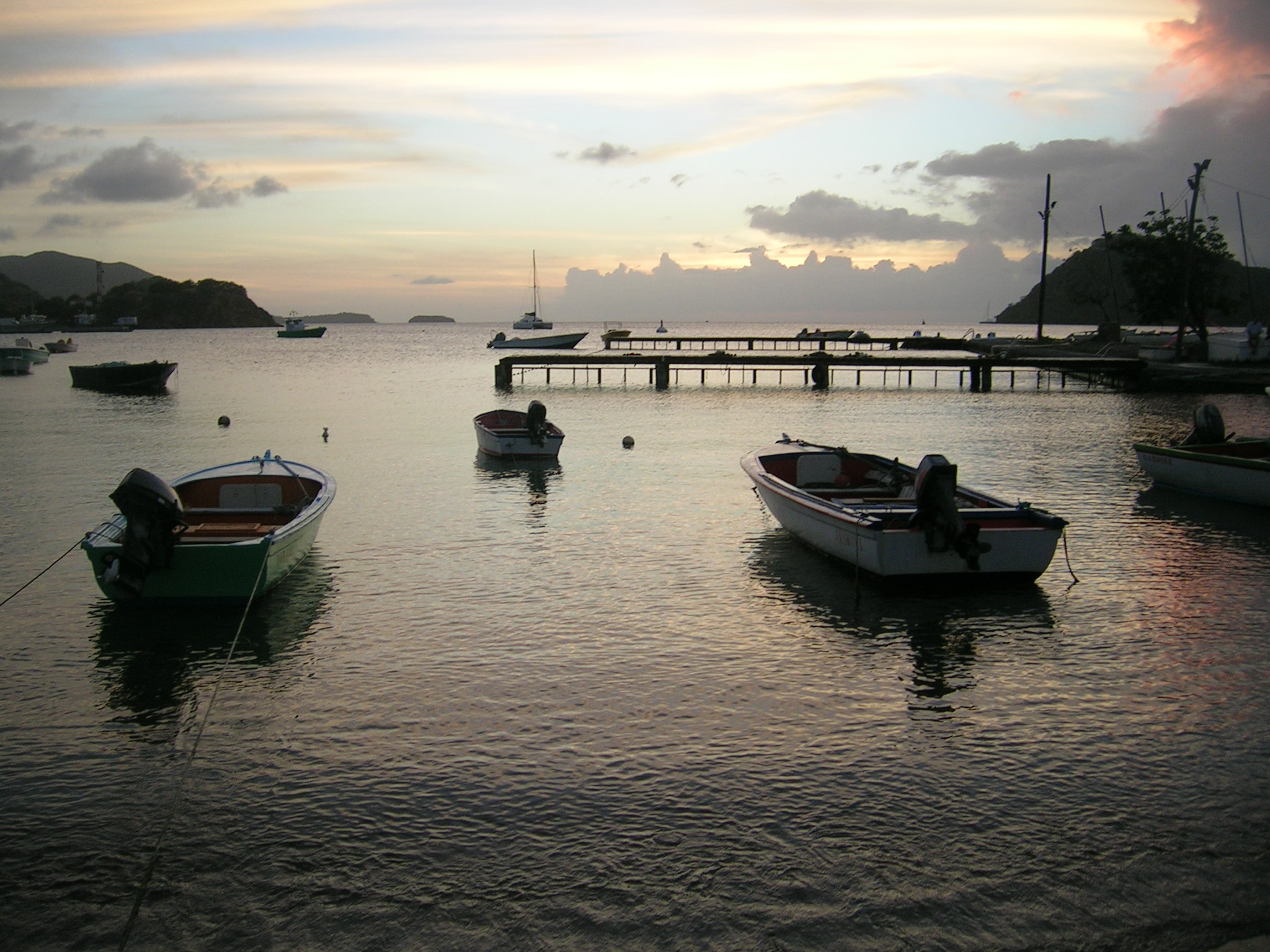 Guadeloupe -boats docked at sunset
