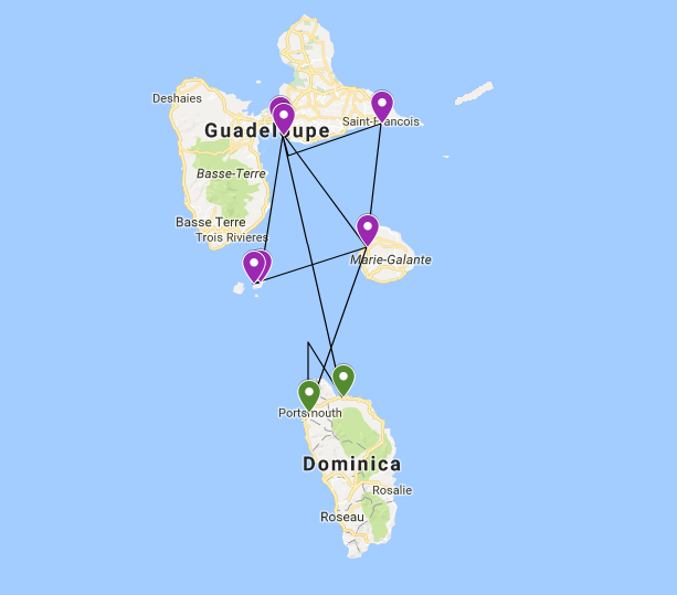 Start your Guadeloupe sailing route in Marina Bas-du-Fort - map