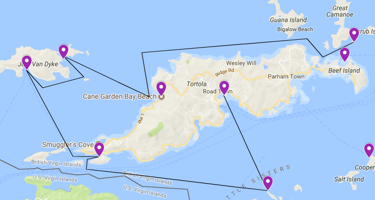 BVI sailing route for 2 weeks