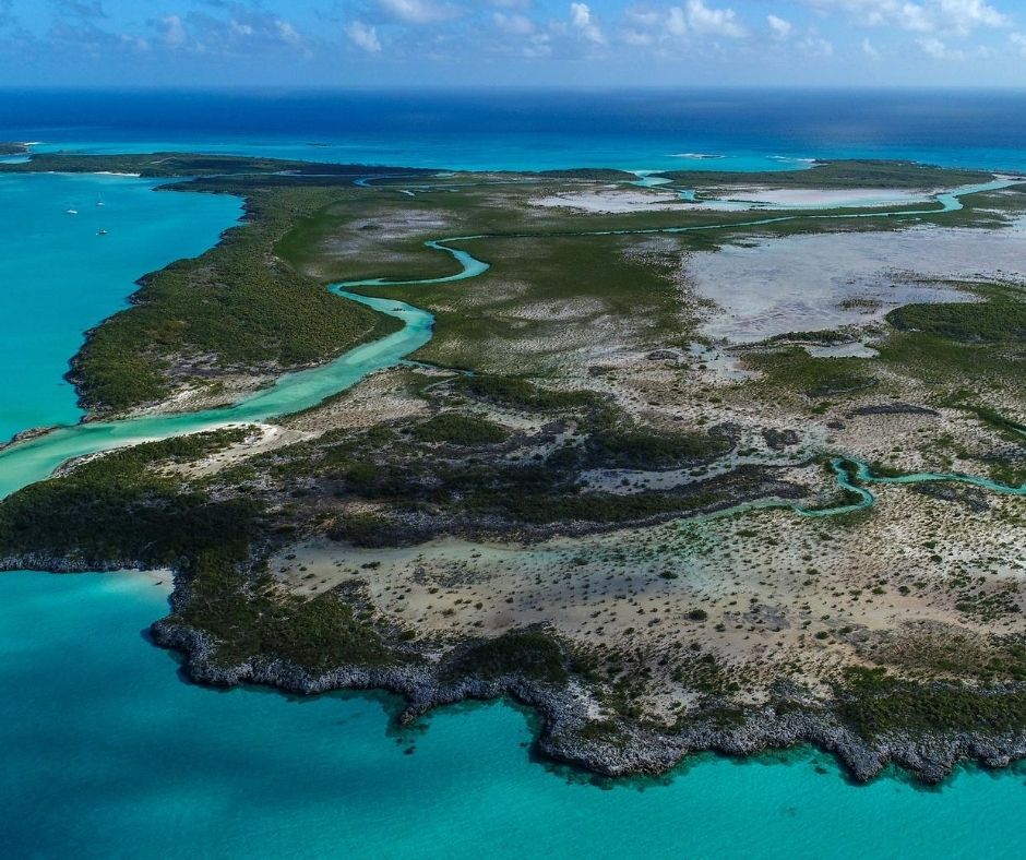 Aerial views of Shroud Cay in Bahamas