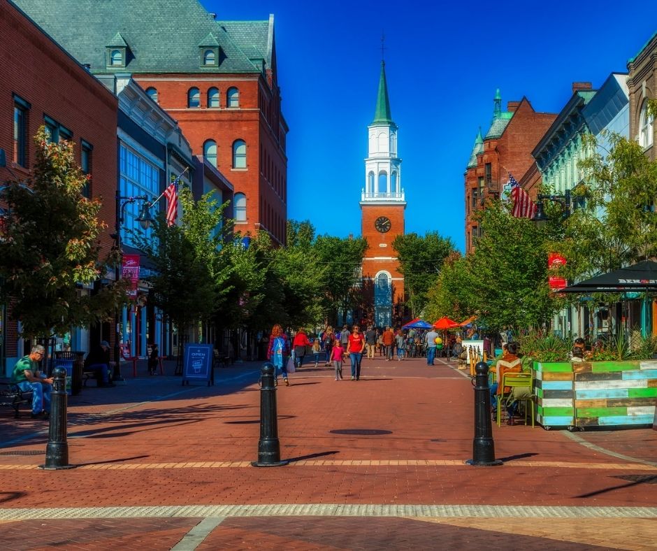 street in Burlington, a city located on Lake Champlain