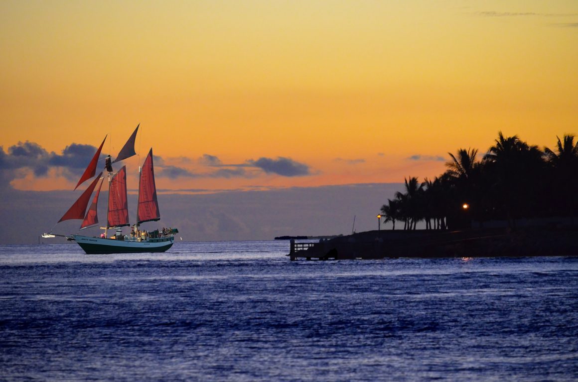 Key West Florida Sunset, Sailboat, orange sky