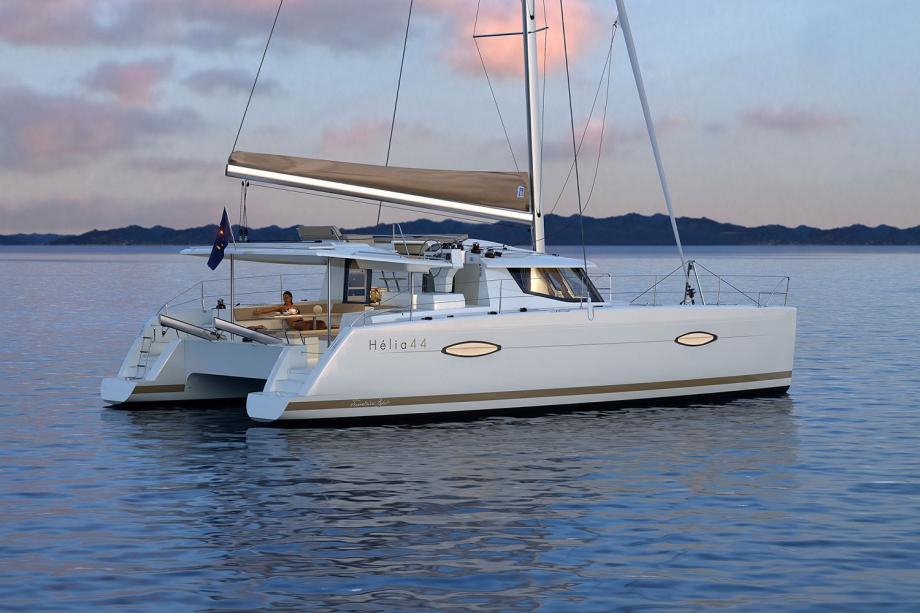 catamaran with mountains in the background, catamaran sailing through marmaris, Marmaris Turkey, pink and purple skies, relaxed ocean, calm ocean