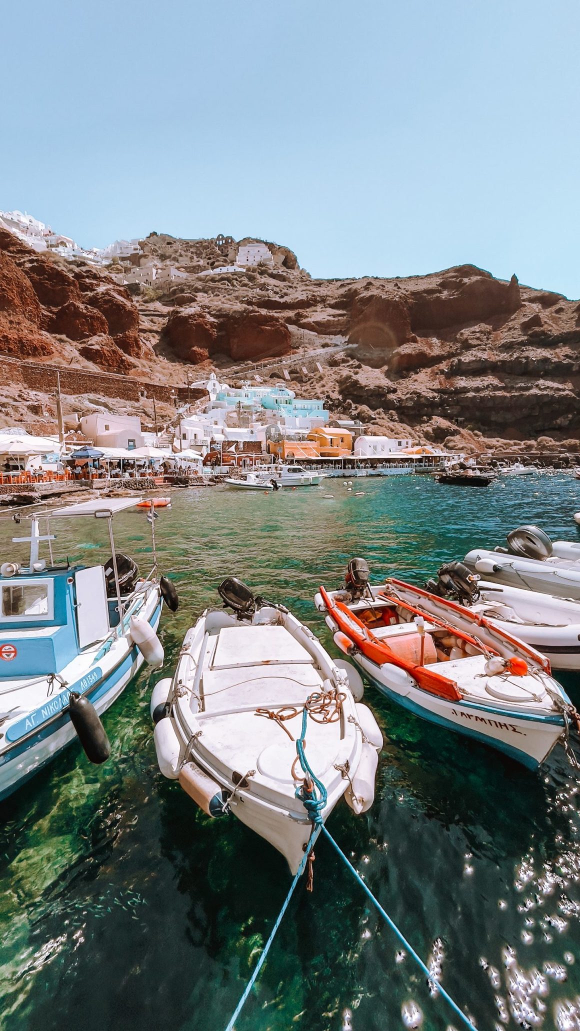 Amoudi Bay dock, one of the best beaches in Santorini