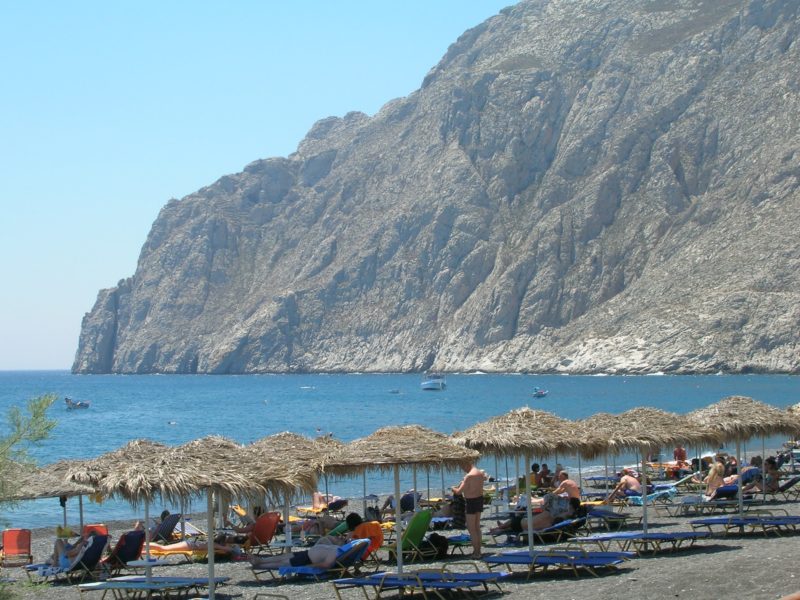 Kamari Beach, Santorini, one of the most unique beaches found on any of the Mediterranean islands