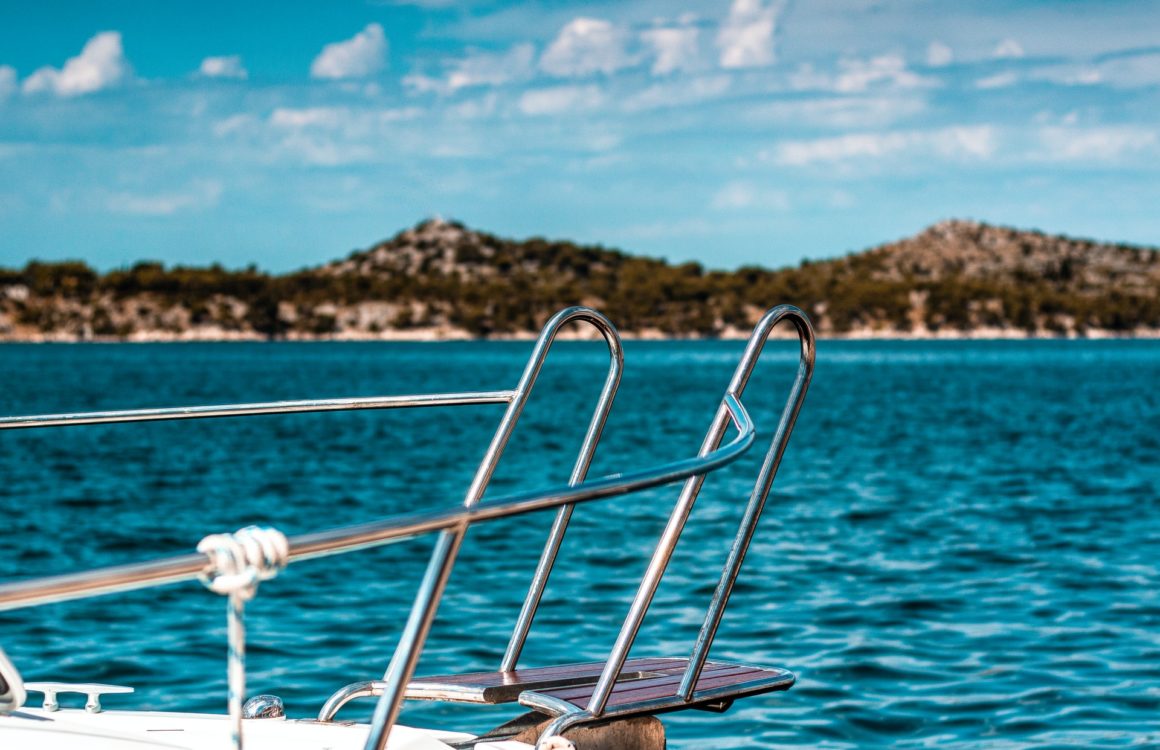 Sailboat view of a beach off of Split