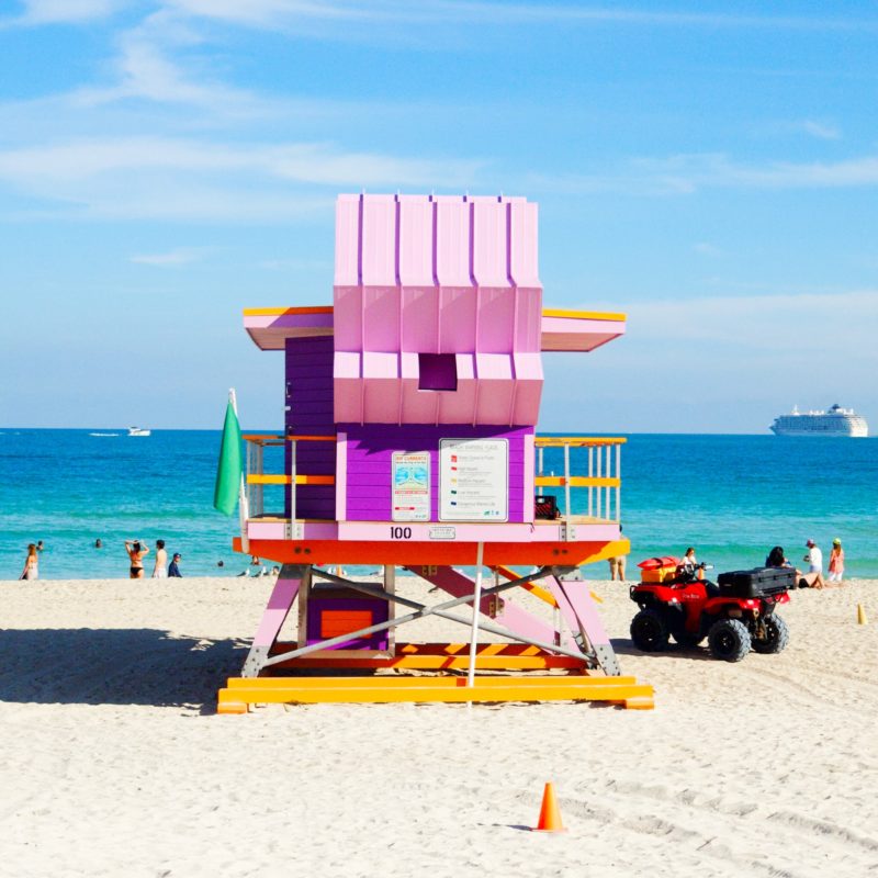 one of South Beach's colourful lifeguard chairs