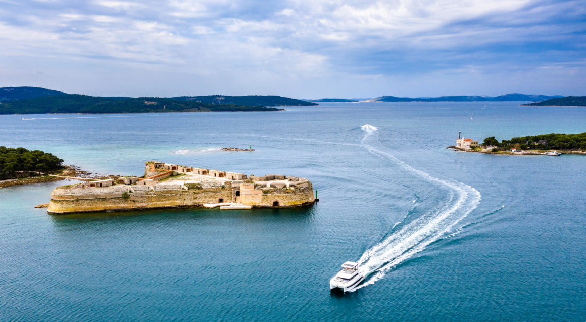 Catamaran charter in Sibenik of the Dalmatian coast in Croatia