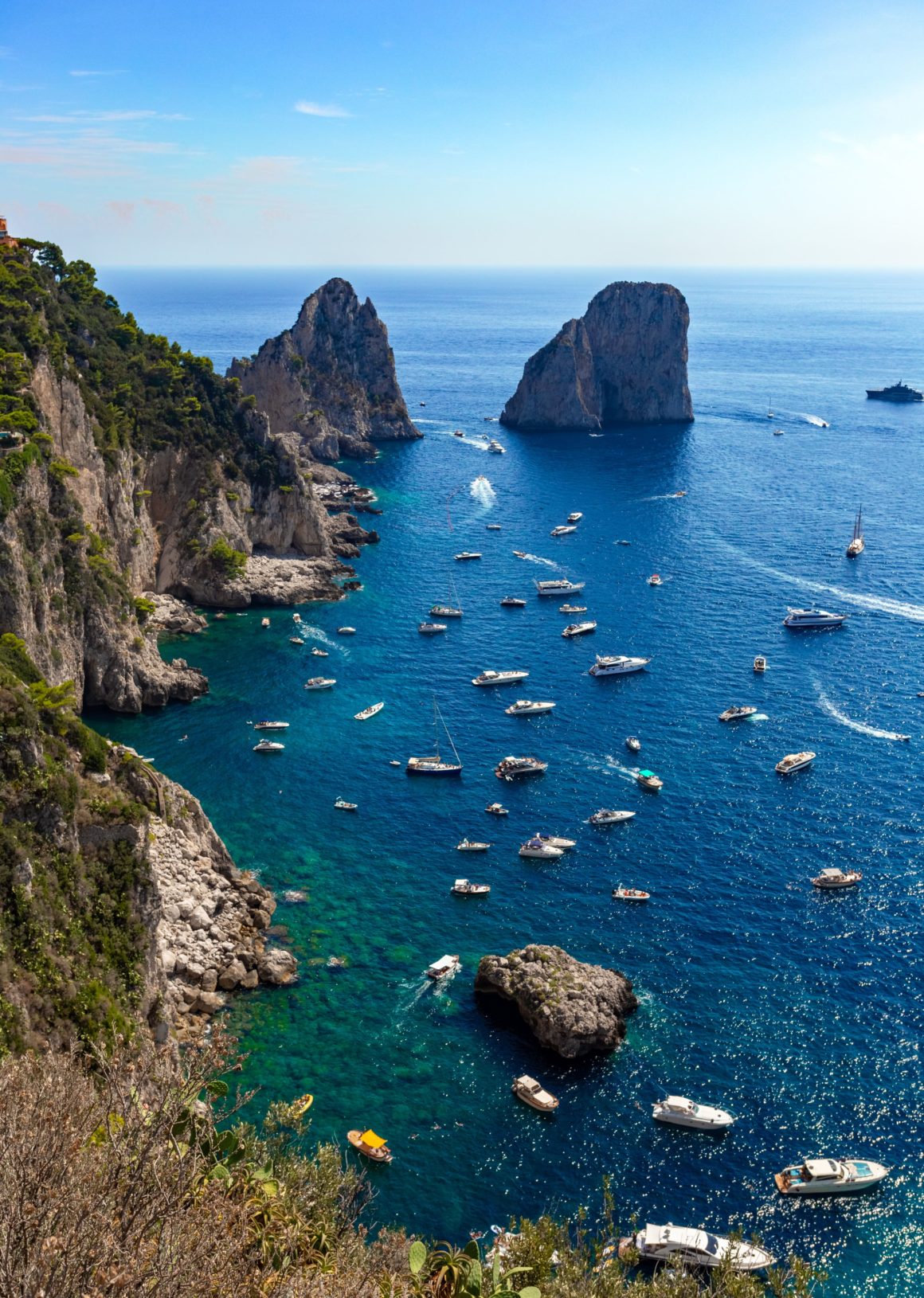 Motorboats and catamarans on the coast of Capri