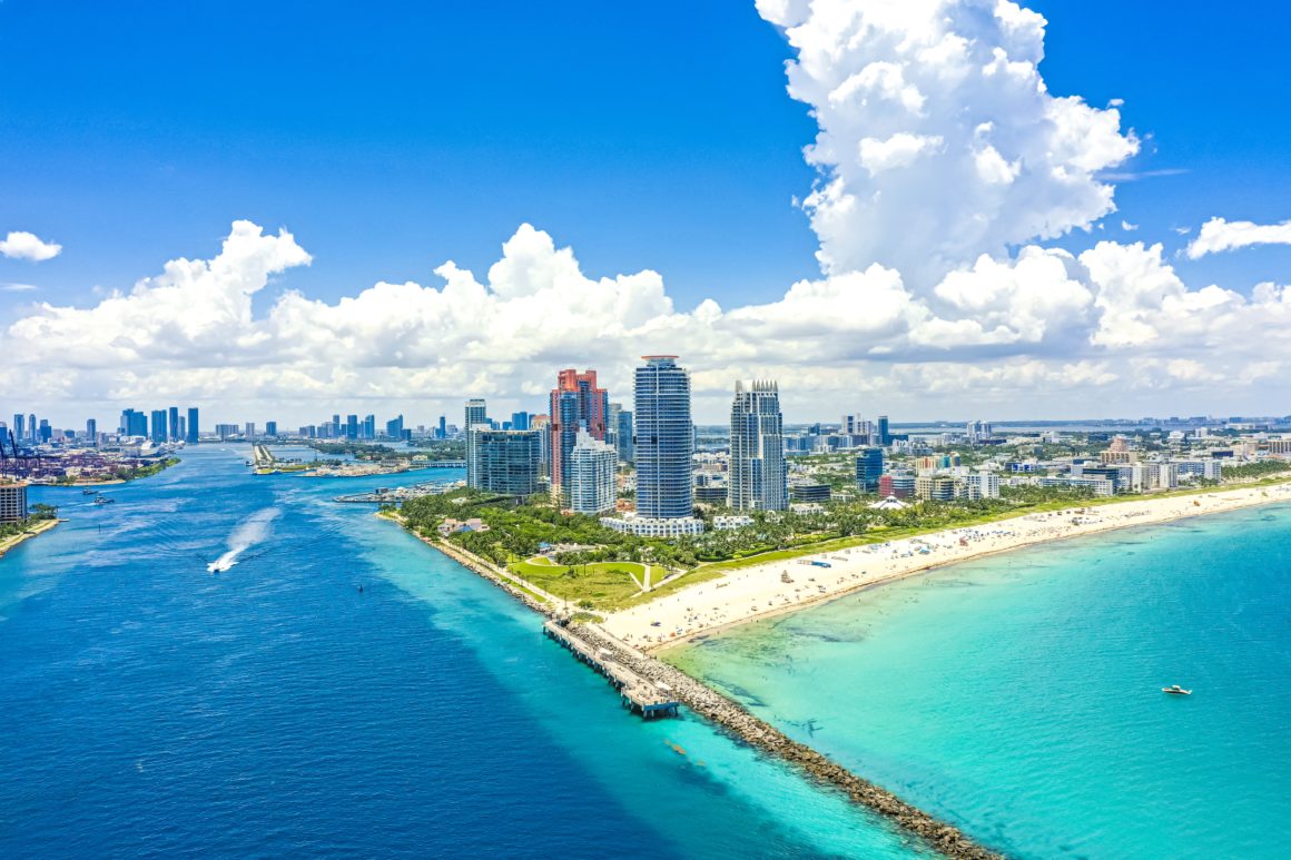 Miami coastline and buildings