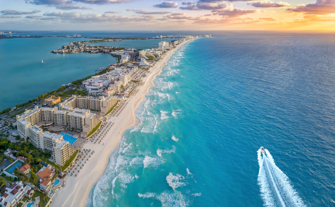 Aerial view of Hotel Zone in Cancun