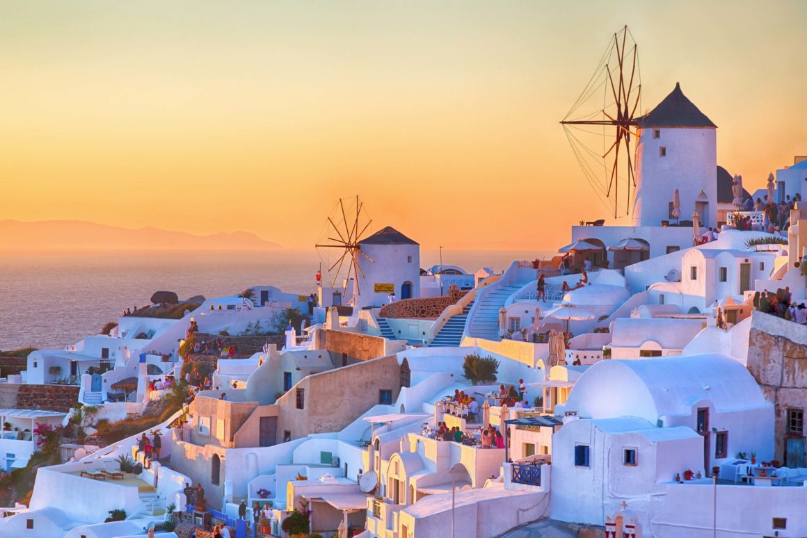 Sunset on the island of Santorini in Greece