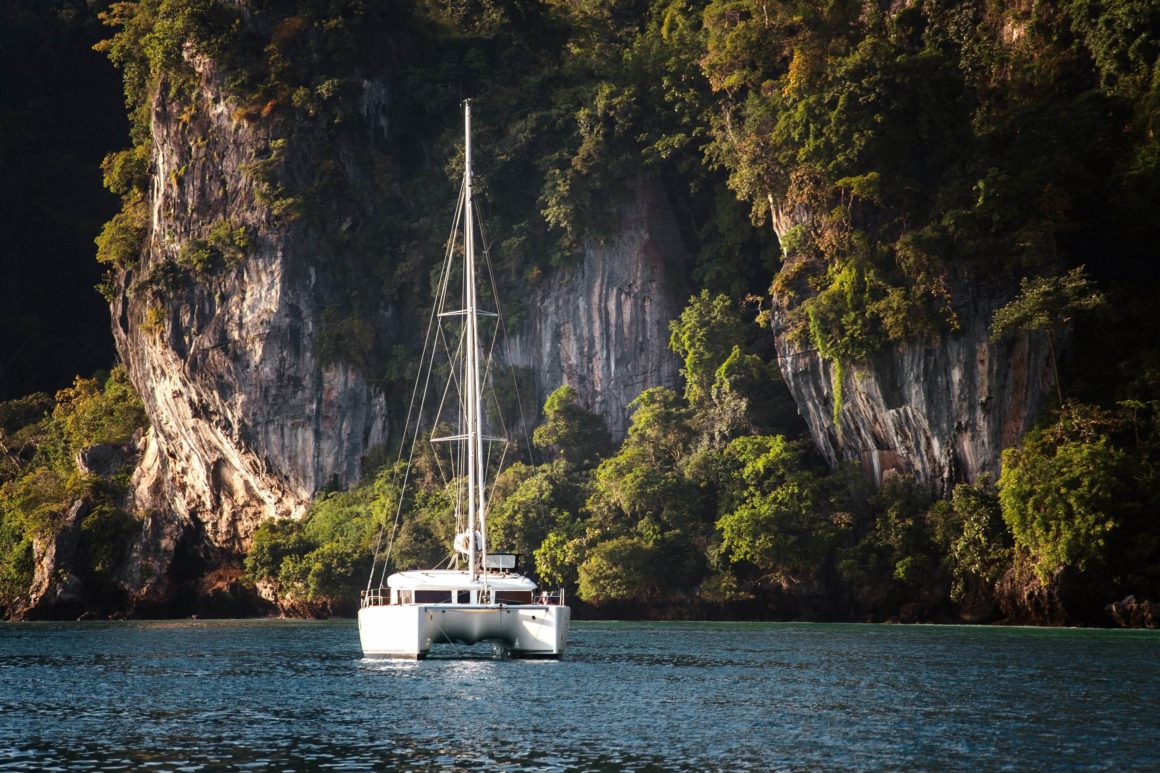 A catamaran sailing in Thailand